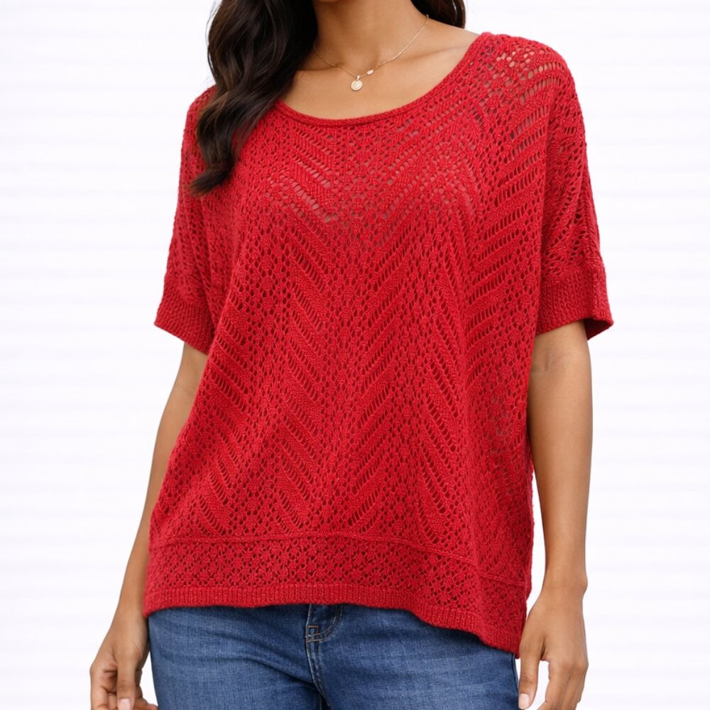 NEW w/ TAGS Hollister Red Open Knit Sweater M/L Boho Summer Top Resortwear City